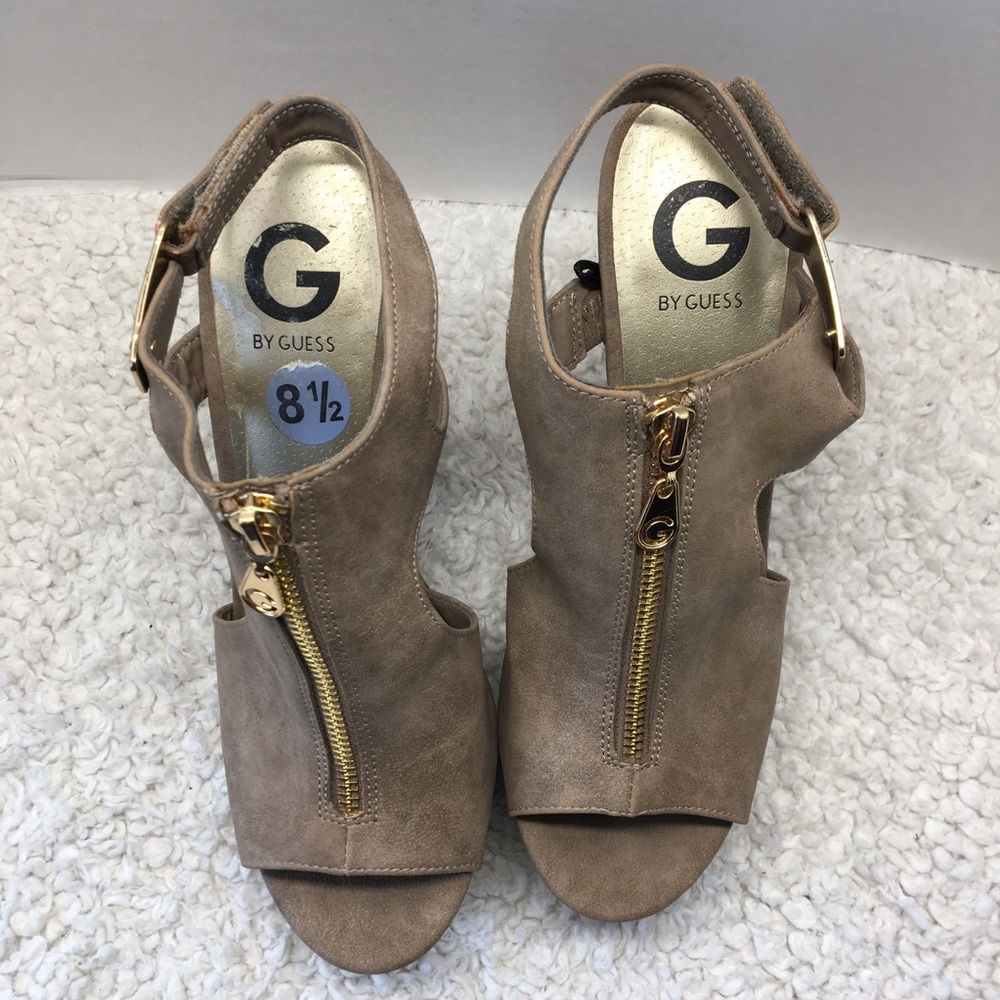 G by Guess Suede Material Wood Platform Mules